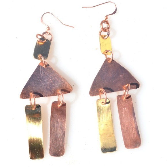 Boho Tribal Dangle Earrings Copper Gift Brass Fringe Handmade Statement Jewelry - Picture 4 of 7